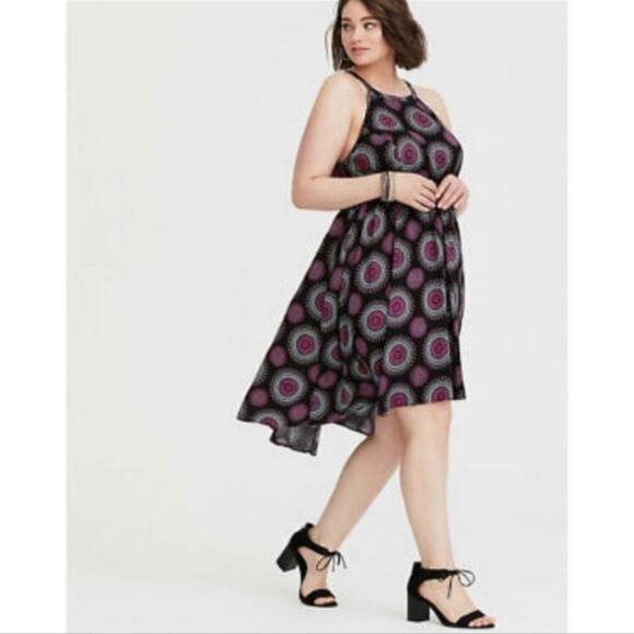 4X Torrid black, pink, and blue medallion print high low sleeveless sundress - Picture 1 of 6